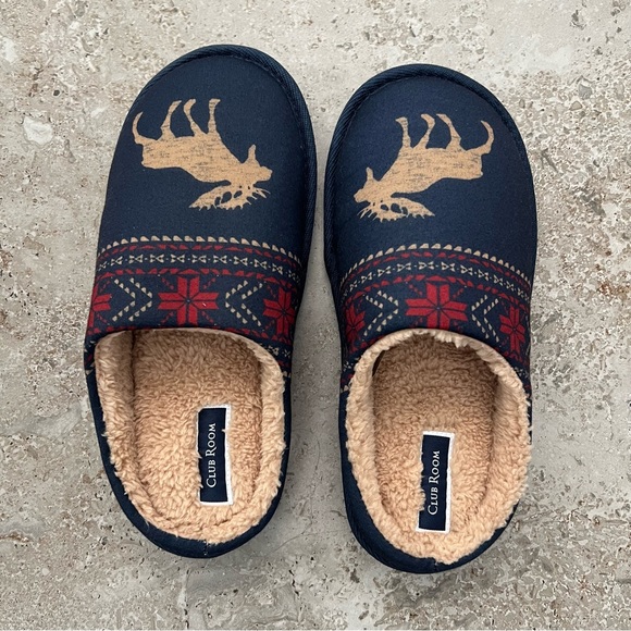 Club Room Men's Moose-Print Slippers (Navy, Small) Size 6-7 New in Box - Picture 7 of 13